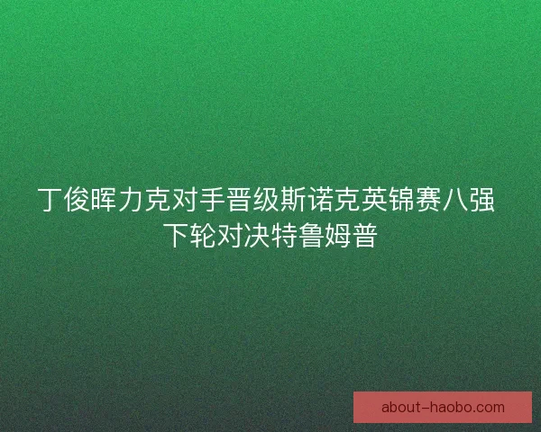 丁俊晖力克对手晋级斯诺克英锦赛八强 下轮对决特鲁姆普
